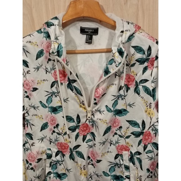 Forever 21 Lightweight Hooded Windbreaker Jacket White Floral Print Men Size‎ S. - Picture 3 of 6